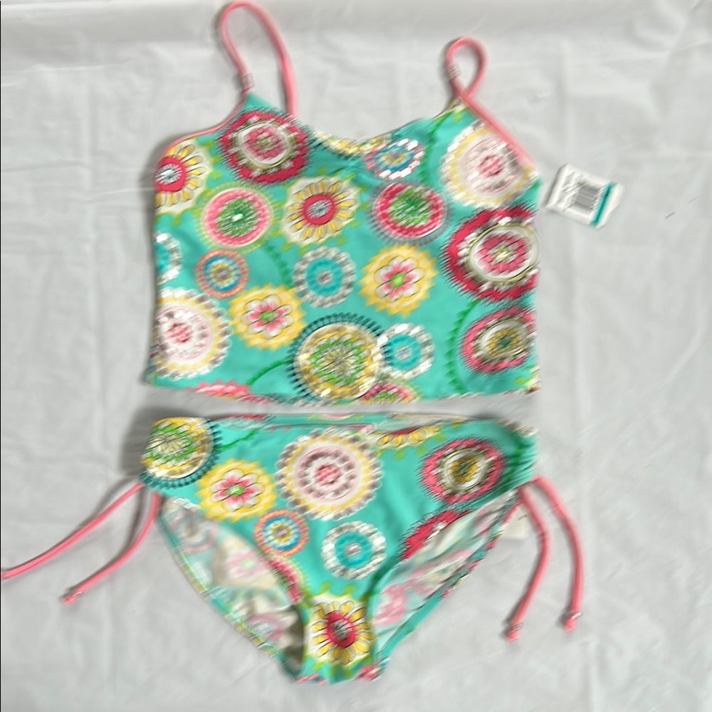 Turquoise and Pink Kids Swim Bikini